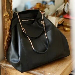 Sezane Gaby Tote Bag Black Leather Purse Oversized